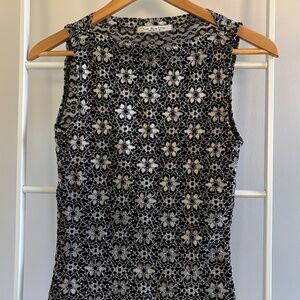 Black and Silver Sleeveless Top with Sheer Back